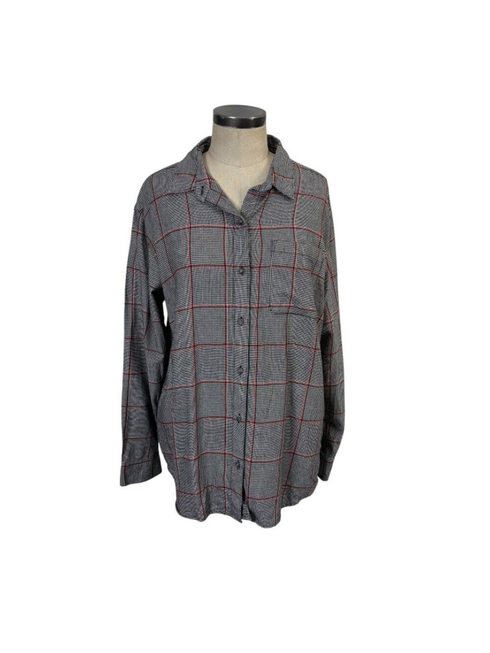 Eddie Bauer Womens Plaid Flannel Button Front Shirt Large Black White Red